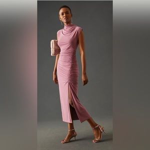 Anthropologie: Side Slit Ruched Cowl Neck Dress